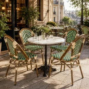 Custom Stackable Outdoor Aluminum Dining Chair Set Restaurant Rattan Paris French Bistro Chair