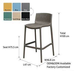 Custom Stackable PP Plastic Counter Stool Ventilated Slatted Back Height Bar Chairs for Outdoor Patio Garden Cafe