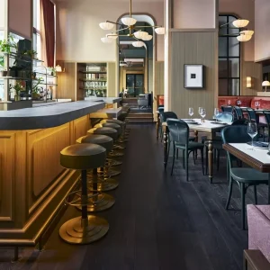 Custom Stainless Steel Base Bar Stool Space saving Steakhouse Restaurant Table and Chair