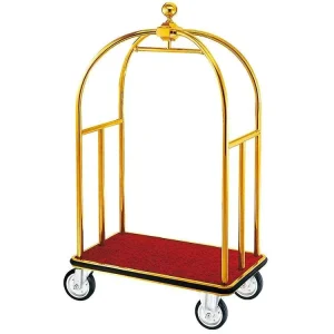 Custom Stainless Steel Luxury Birdcage Gold Hotel Lobby Luggage Trolley Cart