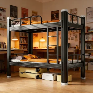 Custom Steel Double Bunk Bed for Adults Reinforced Heavy Duty Frame for Long Lasting Use in Dormitory or Apartment