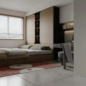Custom Tatami Guest Room System Combined Storage Cabinet Work Desk Durable Wood Furniture for Homestay Hotel Apartment