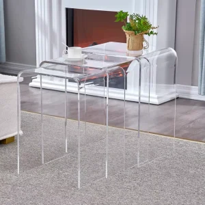 Custom Transparent Acrylic Modern Extendable Fully Assembled Waterfall Coffee Table Console for Living Room