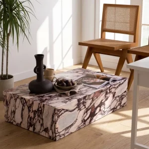 Custom Violet Calacatta Viola Marble Nordic Modern Luxury Convertible Easy Clean Tall Low Plinth Stand Coffee Table Stone Plinth