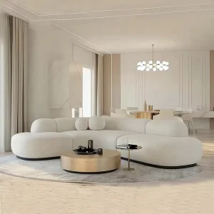 Custom White 6 Seater Curved Sofa Set Tufted Reclining with Comfortable Fabric