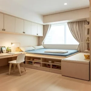Custom White Lacquer Tatami Bed Hidden Compartment Furniture for Modern Villa Kids Bedroom Sleep Play Integrated Zone
