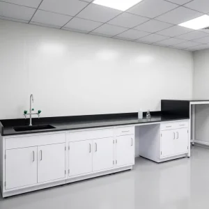 Custom White Steel Laboratory Bench Cabinets with Stainless Steel Countertop Modern Furniture for Education