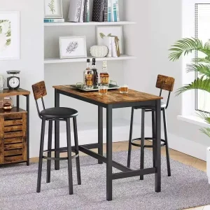 Custom Wood Bar Chair Set Industrial Restaurant Stools Bar Stool with Metal Legs and Footrest