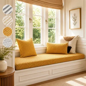 Custom Woven 100% Cotton Foam Filled Bay Window Bench Cushion Outdoor Use Polka Dot Pattern Factory Supply