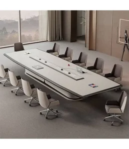 Custom made Modern Rectangle Top CORIANS Solid Surface Eco Friendly Conference Table with Outlet for Hospital Use