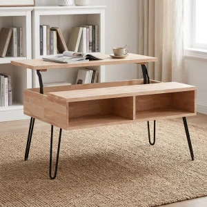 Custom made Multifunctional Modern Solid Wooden Height adjustable Coffee Table with a Lift up Tabletop and Storage Function