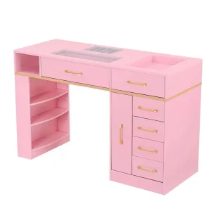 Custom pink Salon Nail Furniture with Drawer Nail Art Table Makeup Table for Nail Salon