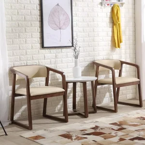 Customer Waiting Chairs With Arm Wooden Frame Upholstered Dining Chair Beige