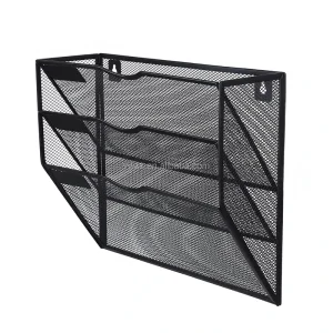 Customizable 3-Tier Black Metal Wall Mount File Holder Home Office Hanging Organization Rack for Mails Folders Papers Magazines