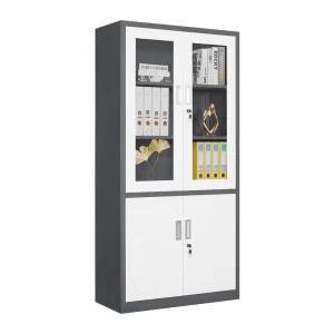 Customizable 4 Door Metal Wardrobe File Cabinet Modern Steel Storage for Office Hospital Glass Door Design