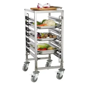 Customizable 7 Tier Stainless Steel Food GN Pan Rack Trolley with PVC Wheels Kitchen Storage Equipment