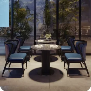Customizable Color size Durable Hotels Restaurants Furniture Supplier Modern Minimalist Solid Wood Marble Top Table Chair Set