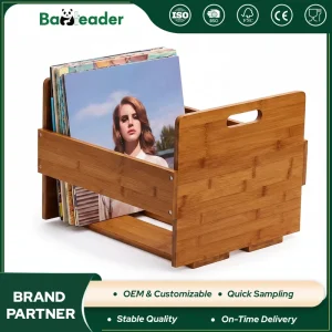 Customizable Dark Carbonized Bamboo Vinyl Record Holder Magazine Rack Desktop Storage Rack Vinyl Display Shelf for Music Lovers
