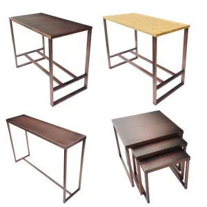 Customizable Electroplated Brushed Metal Bar Table with Iron Square Pipe Legs for Cafe Bar Multiple Sizes Available