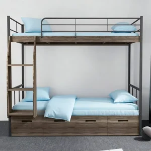 Customizable Heavy Duty Twin Metal Bunk Beds with Wood Stairs and Storage for Apartments Dorms and Hotels