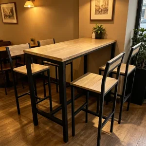Customizable Industrial Bar Table Chair Set 4 OEM ODM Metal Frame High Dining Table Modern Home Bar Foldable Durable