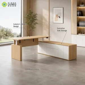 Customizable L Shaped Office Desk with Side Storage for Corner Offices