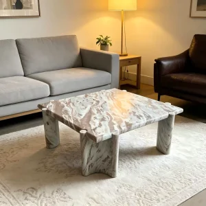 Customizable Luxury Cote D’Azur Marble Coffee Table Natural Stone Square Center Table for Living Room