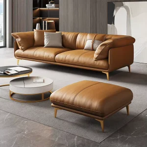 Customizable Luxury Italian Top Grain Leather Living Room Sofa 3 Seater Small Hotel Apartment Couch