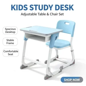 Customizable Metal Frame Student Desk and Chair Set with Adjustable Height Ergonomic Design for Home School Use