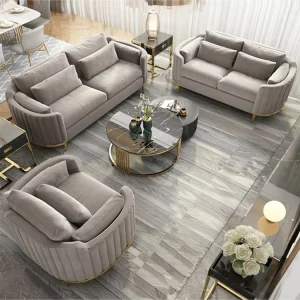 Customizable Modern 3 2 1 Seats Gray Sofa Set Elegant Fabric Couch for Apartment or Hotel Living Room Furniture