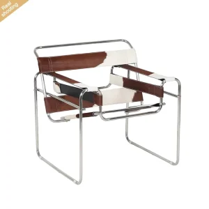 Customizable Modern Classical Brown White Fur Cow Leather Lounge Chair Minimalist Designer Chair for Living Room