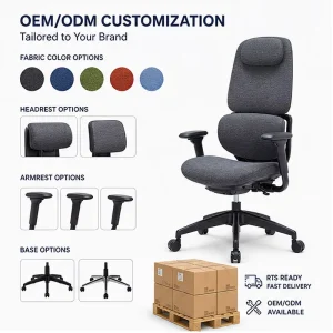 Customizable Modern Ergonomic Fabric Executive Chair Adjustable Headrest Lumbar Support Swivel Base Home Office Use Low MOQ RTS