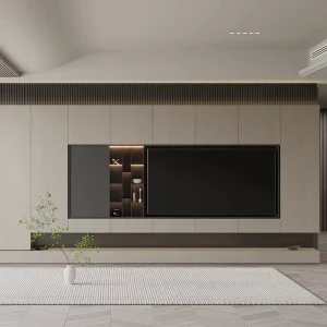 Customizable Modern Full wall TV Cabinet Floating Wall mounted Melamine Furniture Storage TV Unit Living Hotel Entry Apartment
