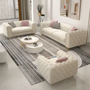 Customizable Modern Leather Upholstered Sponge White Sofa Tufted Chesterfield Sofa