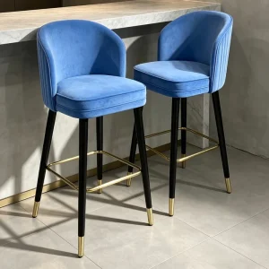 Customizable Modern Luxury High Back Bar Stool with Gold Footrest for Home Cafe Commercial Use