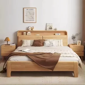 Customizable Modern Solid Wood King Size Bed High Box Storage Multi Functional USB Light American Style Soft Bedroom for Hotels