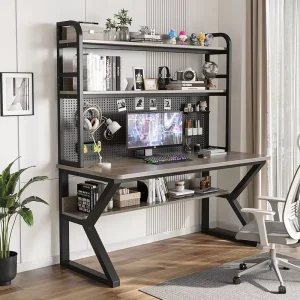 Customizable Modern Writing Desk Space Saving Computer Desk Desktop Bookshelf Durable Storage Hole Board Wooden Office School