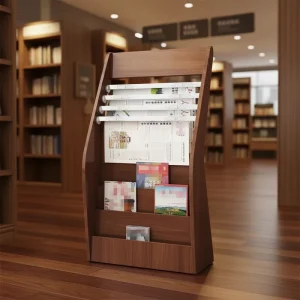 Customizable Multi layer Light Duty Steel Metal Floor Standing Wooden Magazine Stand Display for Book Stores