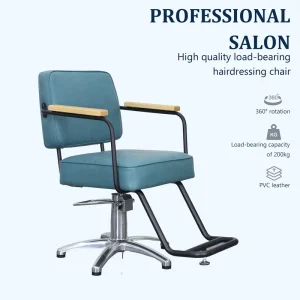 Customizable Nordic Minimalist Barber Chair Wooden Armrests Hydraulic Pump PU Leather Seat 360 Degree Barber Shop Workshop