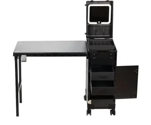 Customizable OEM Nail Station with Multi Color LED Mirror and Storage Drawers Movable Foldable Environmental Friendly