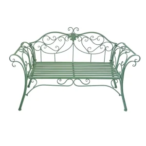 Customizable Outdoor Antique Green Metal Garden Bench Decorative All Weather Outdoor Seating for Patio Backyard & Park