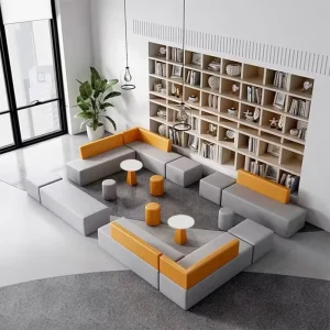 Customizable Shopping Mall Waiting Rest Area Modern Corner Sofa Color Matched Horizontal Arrangement PU Leather Office Couch