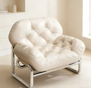 Customizable Single Sofa Sturdy Stainless Steel Frame Cat Scratch Proof Leather Accent Chair Boutique Hotel