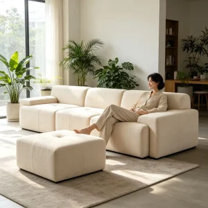 Customizable Size Compressed Modern Three Seat Modular L Shaped Sectional Sofa with Fabric for Apartment Villa Workshop Use