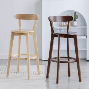 Customizable Solid Fabric Wood High Bar Chairs with Backrest for Restaurant Kitchen Stackable