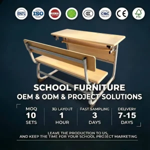 Customizable Solutions Ergonomic Educational Set Integrated Modern Heavy Duty School Chairs and Bench for Primary School
