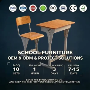 Customizable Solutions Wood Grain Height Adjustable Educational Set Heavy Duty Metal Student Desk and Chair for School Projects