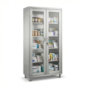 Customizable Stainless Steel Four-wheel Freestanding Corrosion Resistant Medical Cabinet Locking Feature Hospital Operation