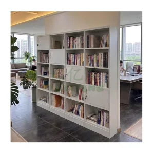 Customizable Steel Bookcase Industrial Metal Bookshelf Adjustable Shelves Wood Grain Finish for Library School