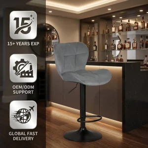 Customizable Swiveling Counter Chair Leather Seat Metal Base Height Adjustable for Makeup Studio Professional Beauty Academy